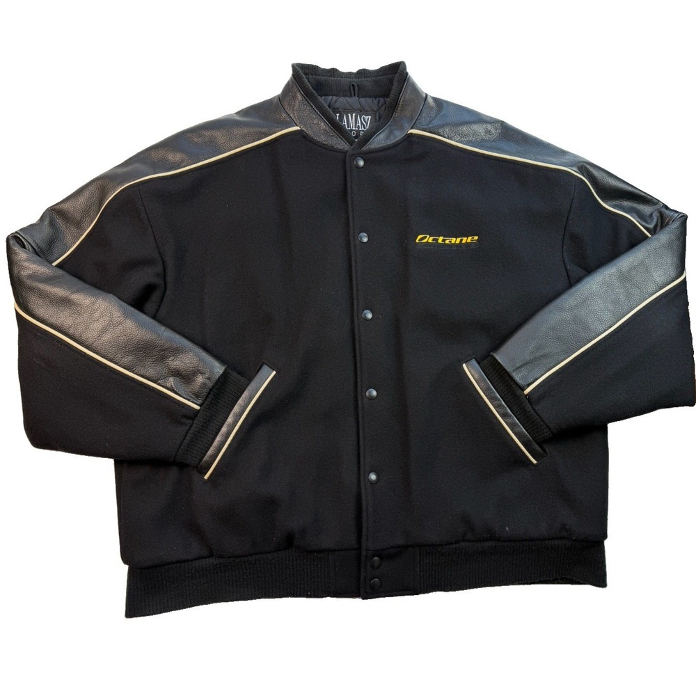 Vintage Y2K Octane Fitness Wool Leather Varsity Bomber Jacket Sz L Racing 54"